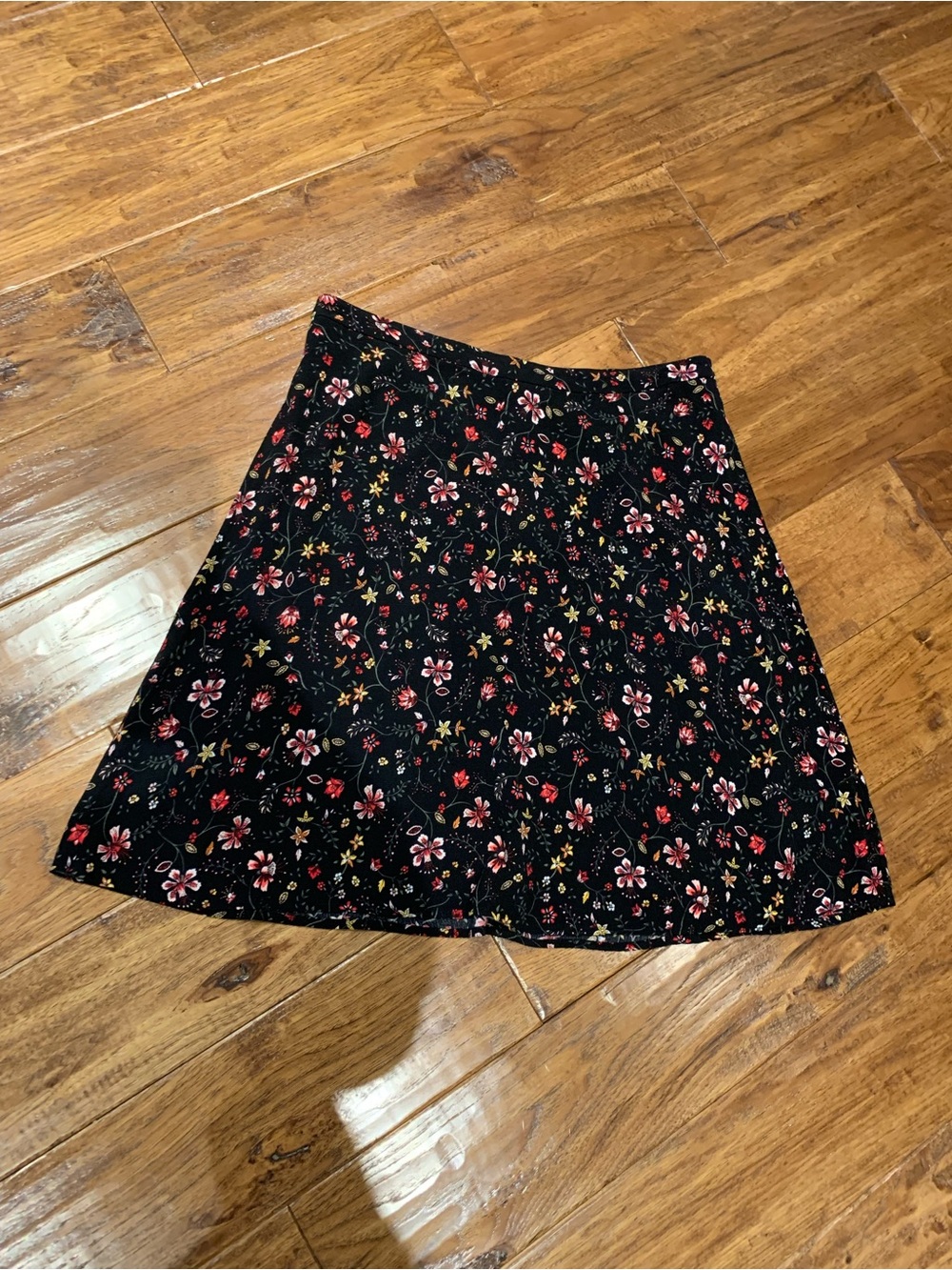 Reitmans Black Circle Skater Skirt with Pink Floral Print